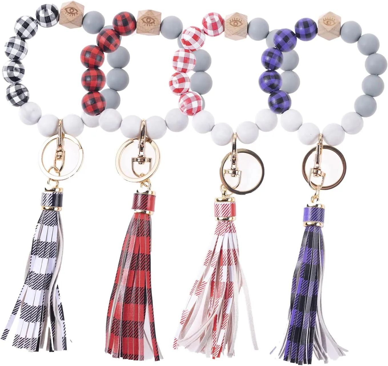 102 Keychain Bracelet Wristlet Silicone Beaded Keychain Cute Tessel Keychain for Car Keys Women Girl Firend