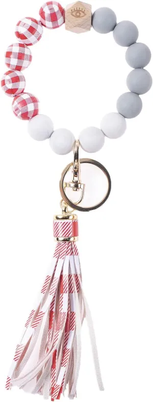 102 Keychain Bracelet Wristlet Silicone Beaded Keychain Cute Tessel Keychain for Car Keys Women Girl Firend