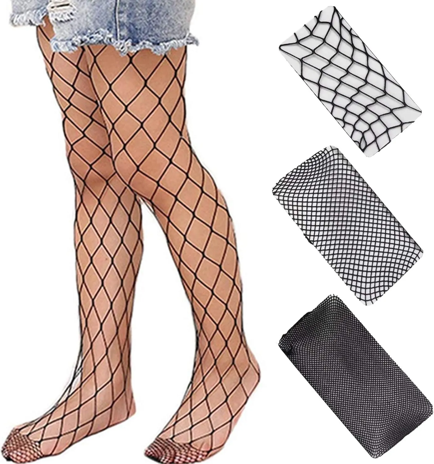 3 Pairs Kids Little Girls Fishnet Stockings Hollow Out Pantyhose Thigh High Mesh Tights Footed Leggings