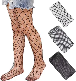 3 Pairs Kids Little Girls Fishnet Stockings Hollow Out Pantyhose Thigh High Mesh Tights Footed Leggings