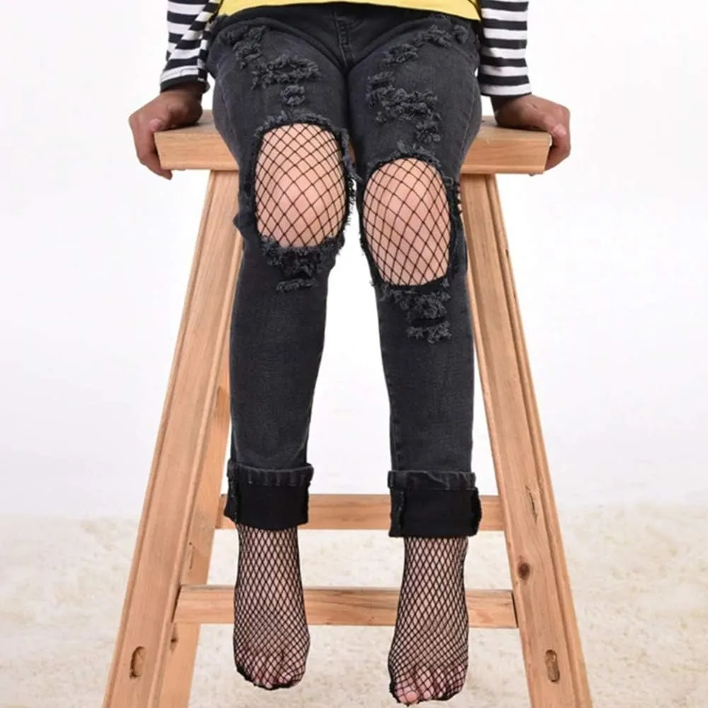 3 Pairs Kids Little Girls Fishnet Stockings Hollow Out Pantyhose Thigh High Mesh Tights Footed Leggings