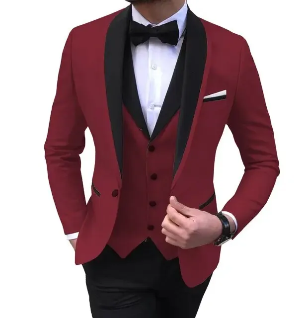 3 Piece Black Shawl Lapel  Casual Men Tuxedos