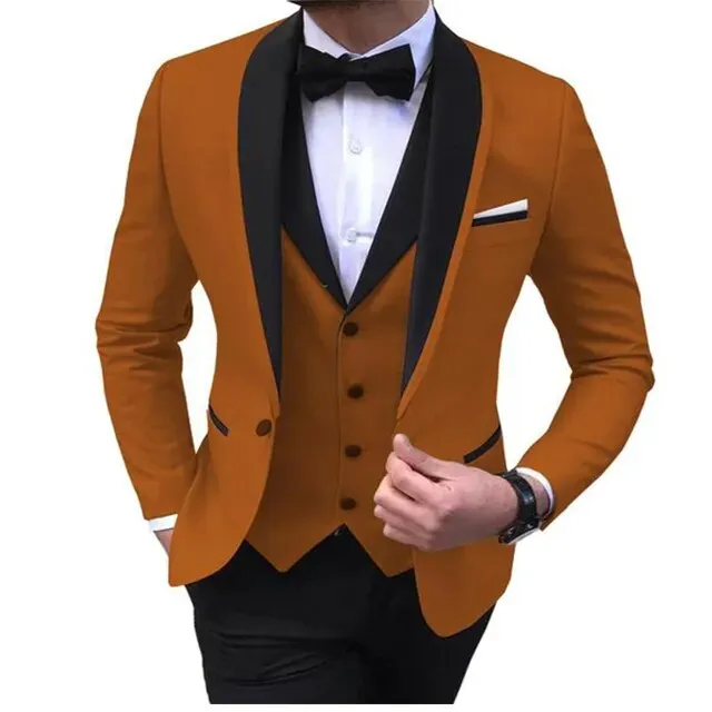 3 Piece Black Shawl Lapel  Casual Men Tuxedos