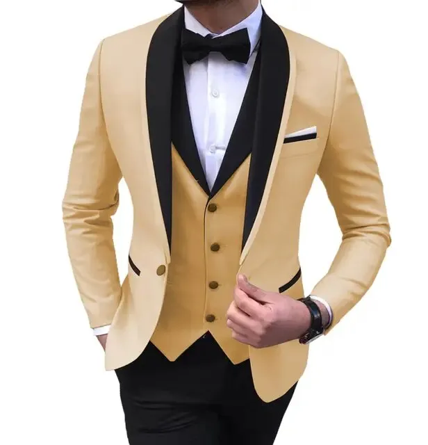 3 Piece Black Shawl Lapel  Casual Men Tuxedos