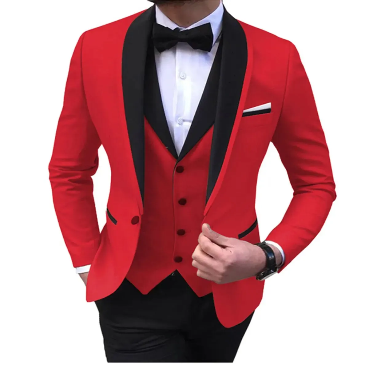 3 Piece Black Shawl Lapel  Casual Men Tuxedos