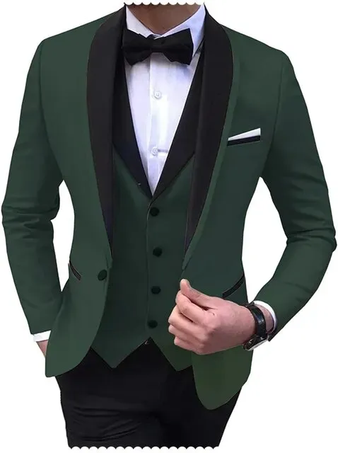 3 Piece Black Shawl Lapel  Casual Men Tuxedos
