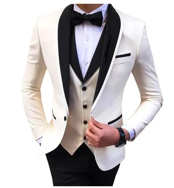 3 Piece Black Shawl Lapel  Casual Men Tuxedos