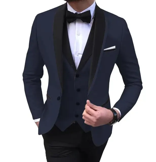 3 Piece Black Shawl Lapel  Casual Men Tuxedos