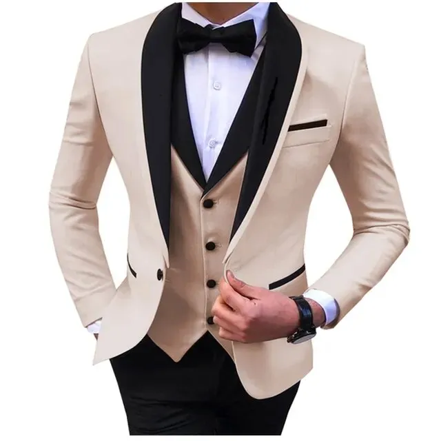 3 Piece Black Shawl Lapel  Casual Men Tuxedos