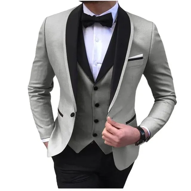 3 Piece Black Shawl Lapel  Casual Men Tuxedos