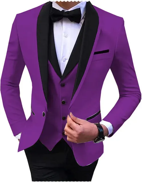 3 Piece Black Shawl Lapel  Casual Men Tuxedos