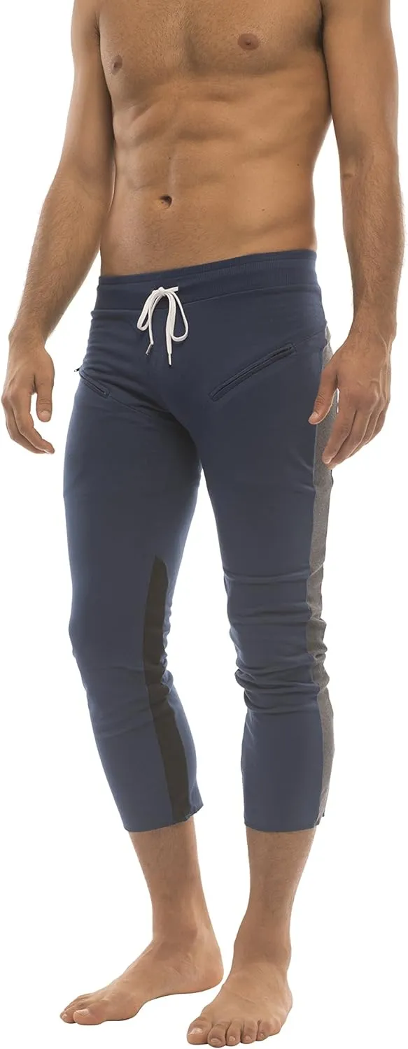 4-rth Mens 3/4 Length Zipper Pocket Capri Yoga Pant Made in America Modal French Terry Caliifornia Stretch Fit European Style