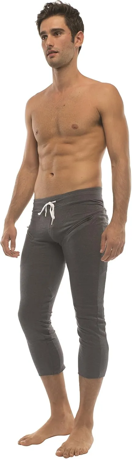 4-rth Mens 3/4 Length Zipper Pocket Capri Yoga Pant Made in America Modal French Terry Caliifornia Stretch Fit European Style