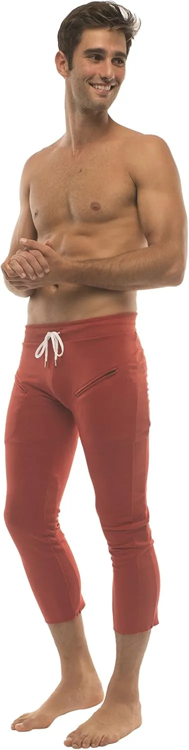 4-rth Mens 3/4 Length Zipper Pocket Capri Yoga Pant Made in America Modal French Terry Caliifornia Stretch Fit European Style