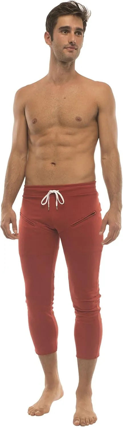4-rth Mens 3/4 Length Zipper Pocket Capri Yoga Pant Made in America Modal French Terry Caliifornia Stretch Fit European Style