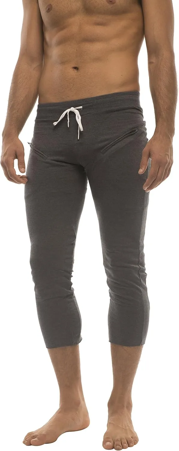 4-rth Mens 3/4 Length Zipper Pocket Capri Yoga Pant Made in America Modal French Terry Caliifornia Stretch Fit European Style
