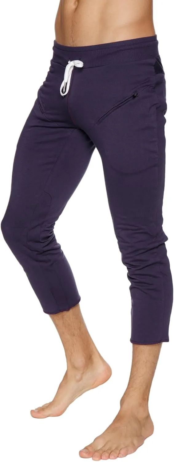 4-rth Mens 3/4 Length Zipper Pocket Capri Yoga Pant Made in America Modal French Terry Caliifornia Stretch Fit European Style