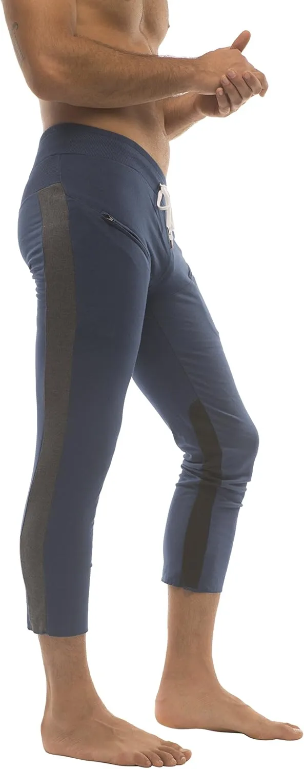 4-rth Mens 3/4 Length Zipper Pocket Capri Yoga Pant Made in America Modal French Terry Caliifornia Stretch Fit European Style