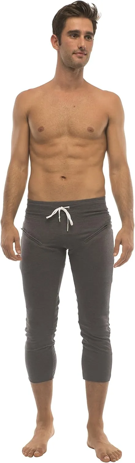 4-rth Mens 3/4 Length Zipper Pocket Capri Yoga Pant Made in America Modal French Terry Caliifornia Stretch Fit European Style