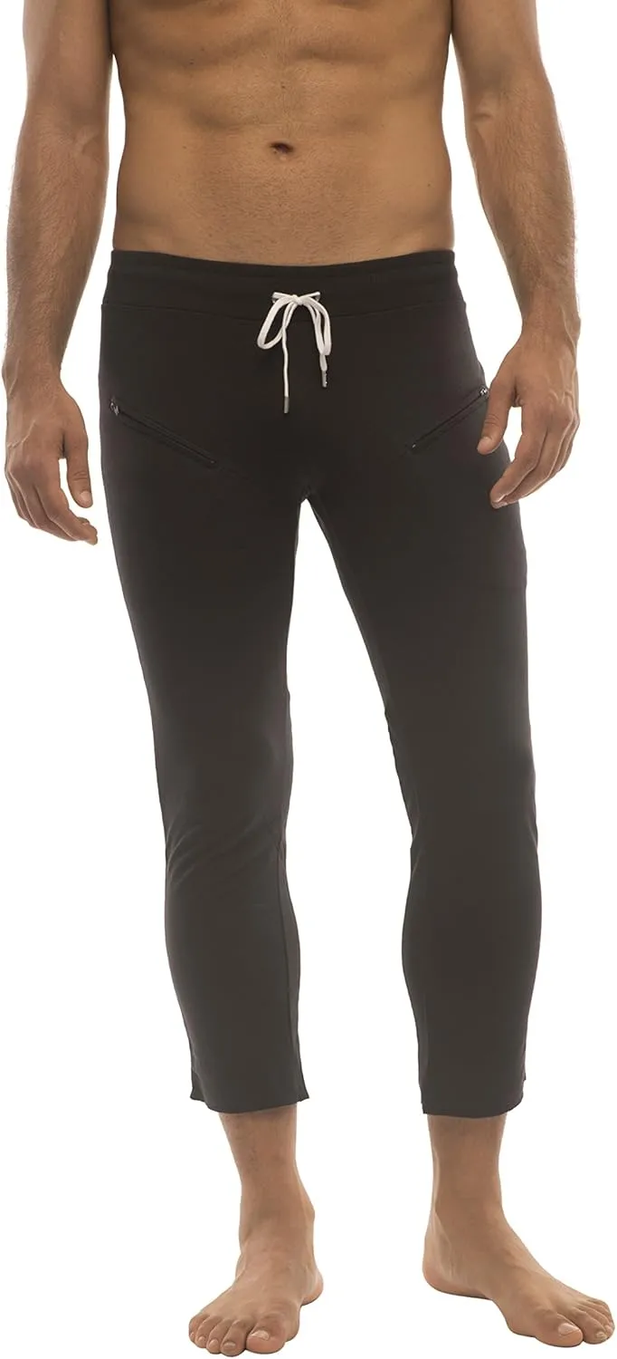 4-rth Mens 3/4 Length Zipper Pocket Capri Yoga Pant Made in America Modal French Terry Caliifornia Stretch Fit European Style