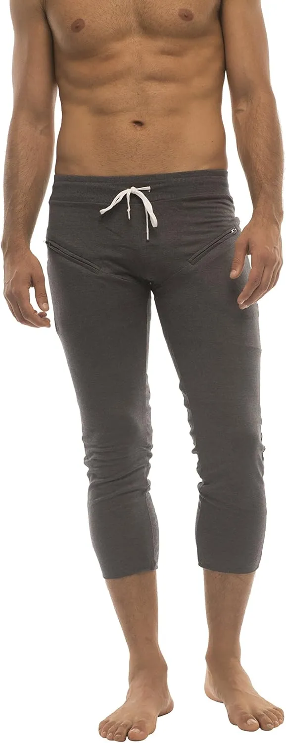 4-rth Mens 3/4 Length Zipper Pocket Capri Yoga Pant Made in America Modal French Terry Caliifornia Stretch Fit European Style