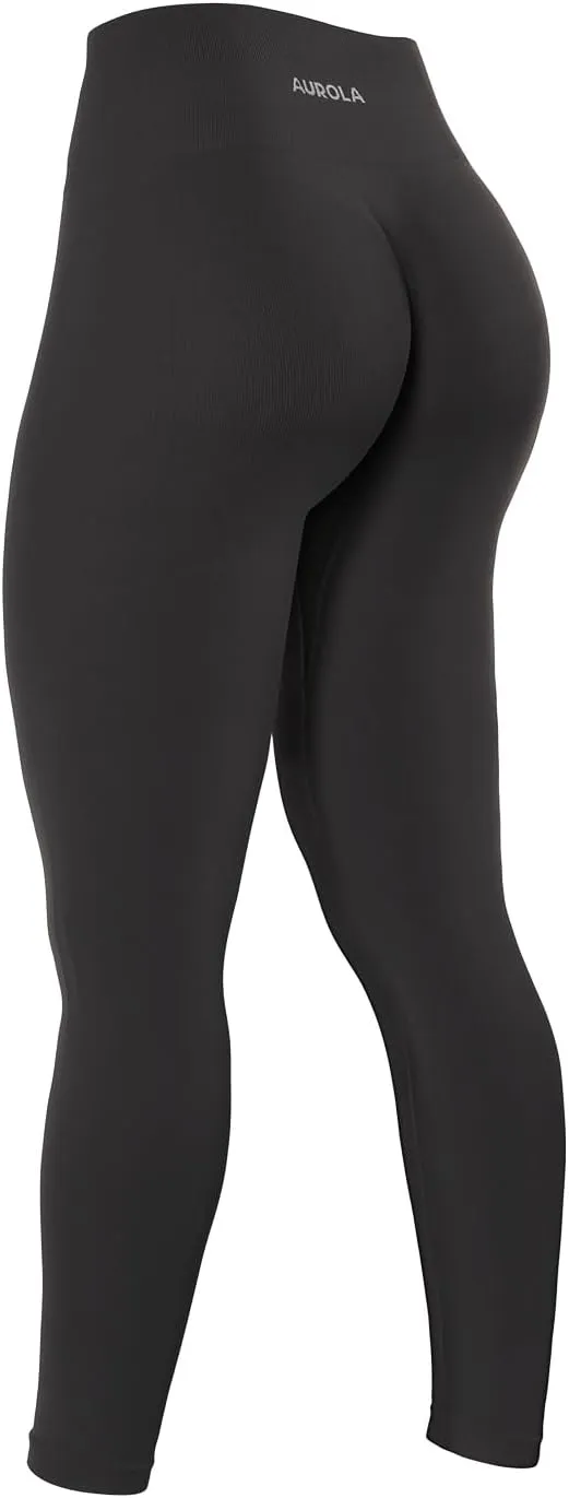 AUROLA Power Workout Leggings for Women Tummy Control Squat Proof Ribbed Thick Seamless Scrunch Active Pants