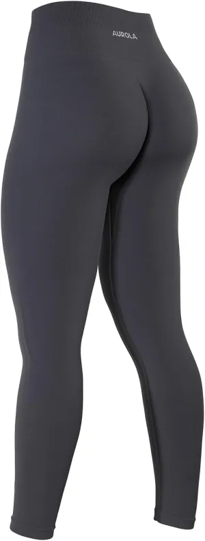 AUROLA Power Workout Leggings for Women Tummy Control Squat Proof Ribbed Thick Seamless Scrunch Active Pants