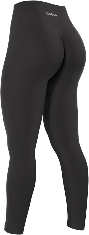 AUROLA Power Workout Leggings for Women Tummy Control Squat Proof Ribbed Thick Seamless Scrunch Active Pants