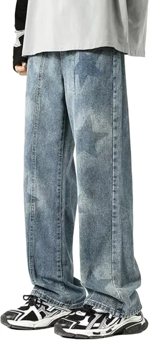 Baggy Cargo Jeans for Men Y2K Vintage Straight Wide Leg Aesthetic Clothes 90s Hip Hop Streetwear Trousers