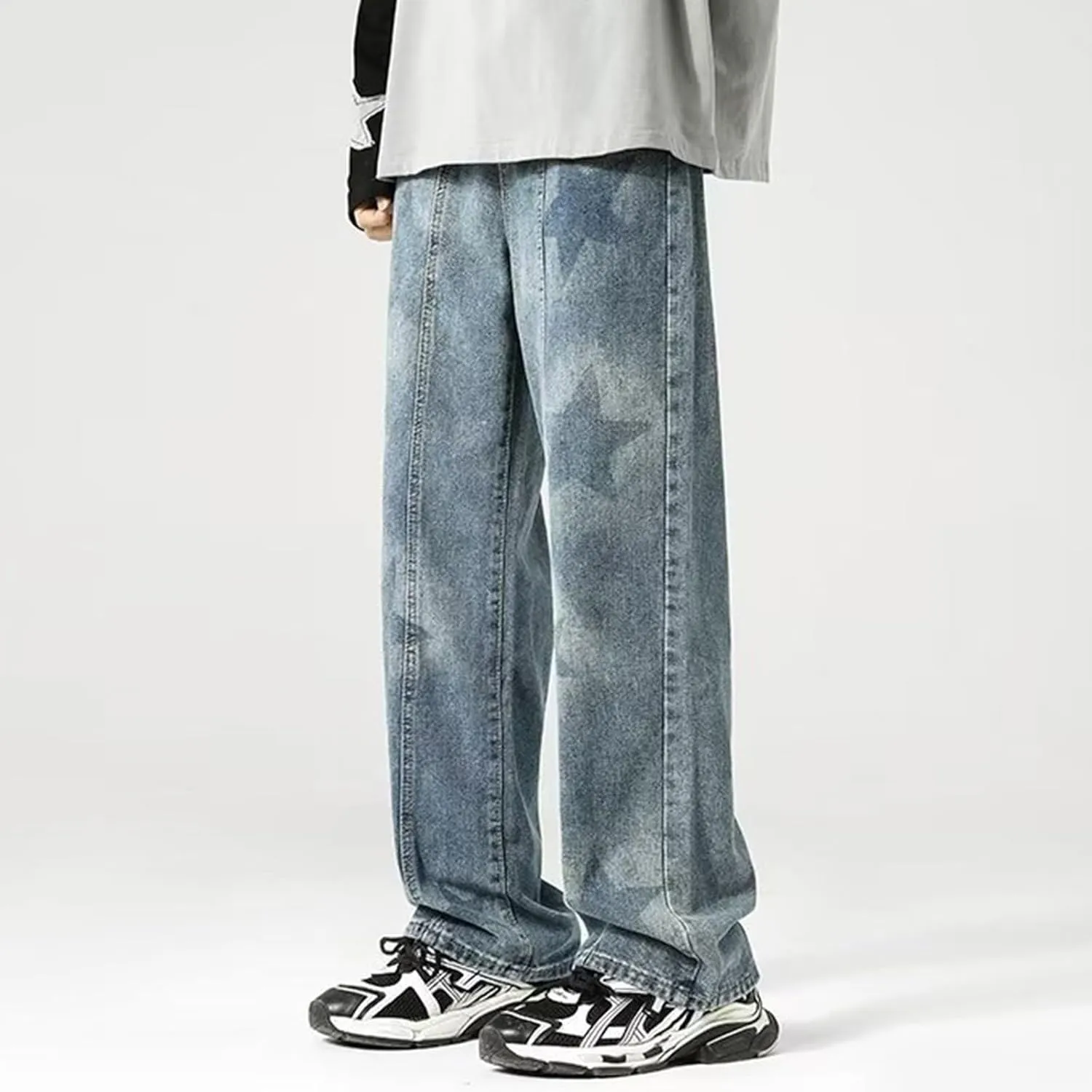 Baggy Cargo Jeans for Men Y2K Vintage Straight Wide Leg Aesthetic Clothes 90s Hip Hop Streetwear Trousers