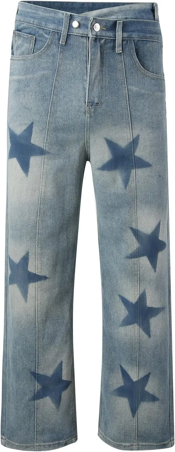 Baggy Cargo Jeans for Men Y2K Vintage Straight Wide Leg Aesthetic Clothes 90s Hip Hop Streetwear Trousers