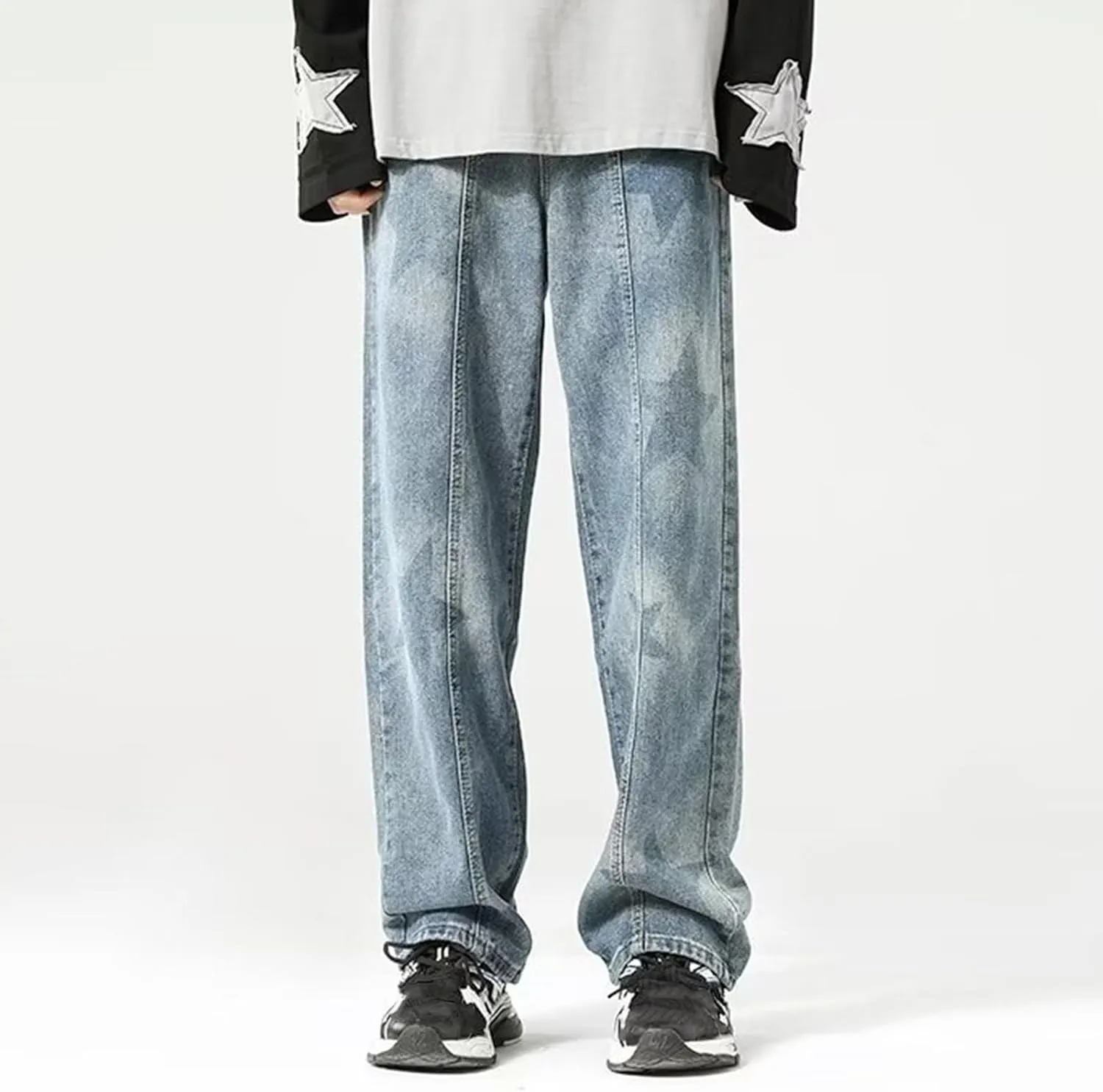 Baggy Cargo Jeans for Men Y2K Vintage Straight Wide Leg Aesthetic Clothes 90s Hip Hop Streetwear Trousers