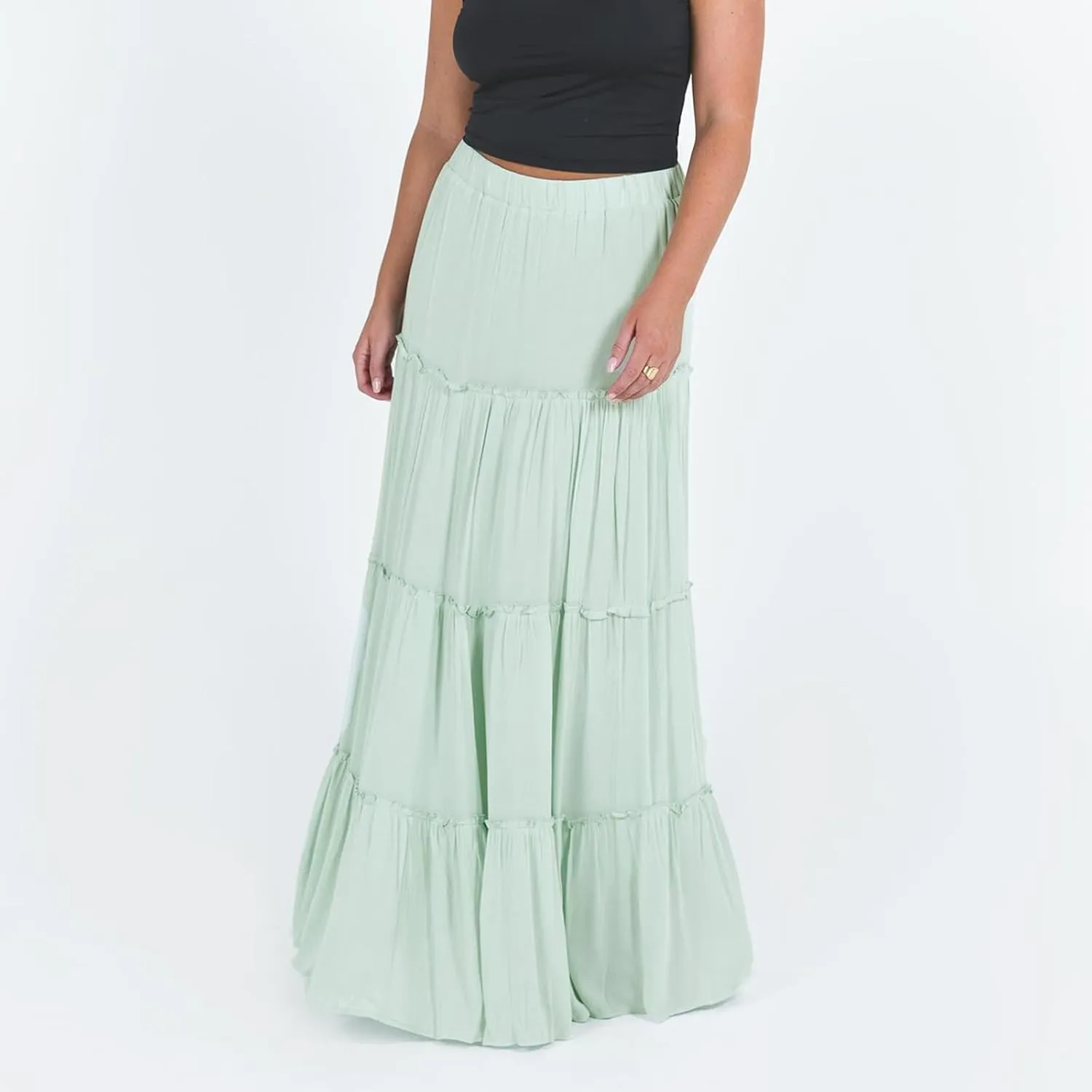 BHMAWSRT Womens Summer Long Skirts Y2K Fashion Elastic Waist Tiered A-Line Flowy Maxi skirt Long Beach Skirts
