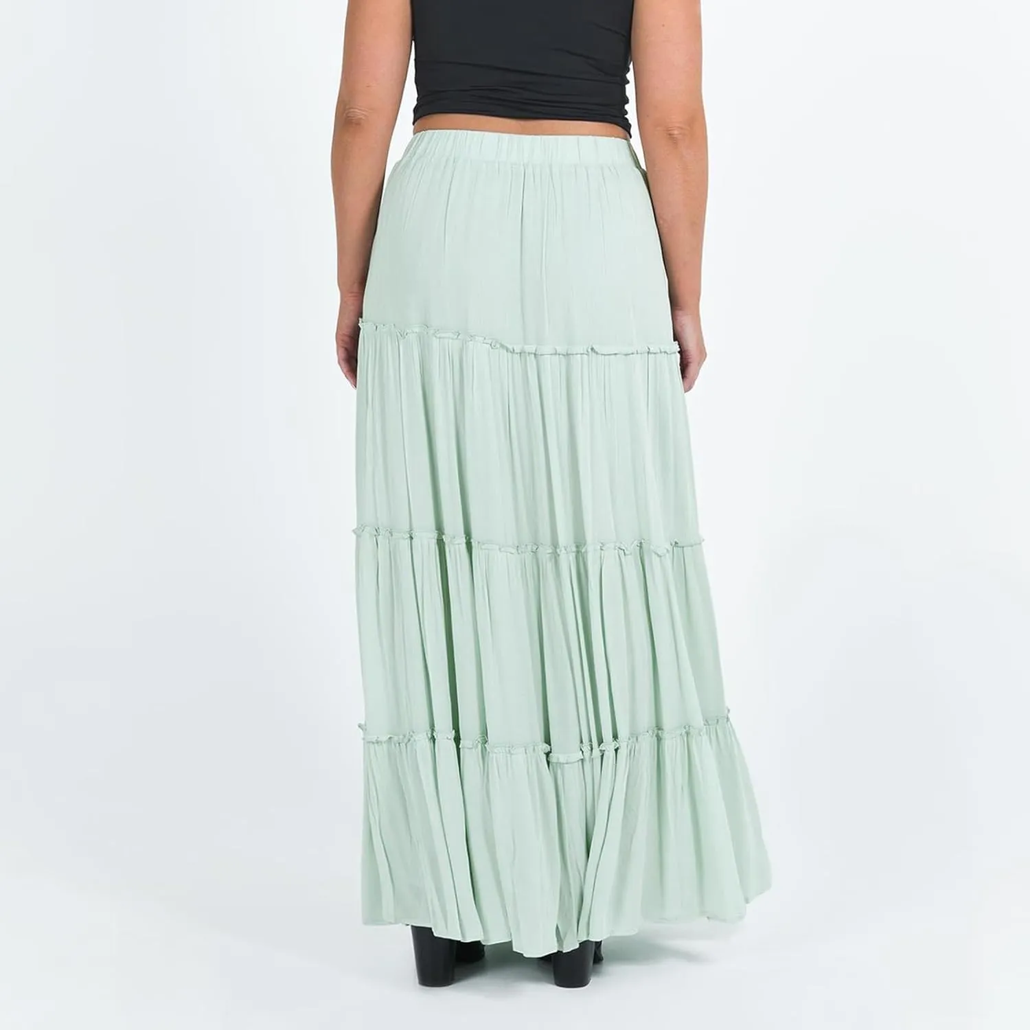 BHMAWSRT Womens Summer Long Skirts Y2K Fashion Elastic Waist Tiered A-Line Flowy Maxi skirt Long Beach Skirts