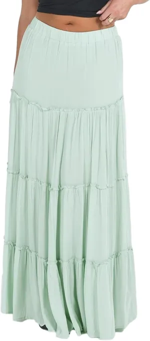 BHMAWSRT Womens Summer Long Skirts Y2K Fashion Elastic Waist Tiered A-Line Flowy Maxi skirt Long Beach Skirts