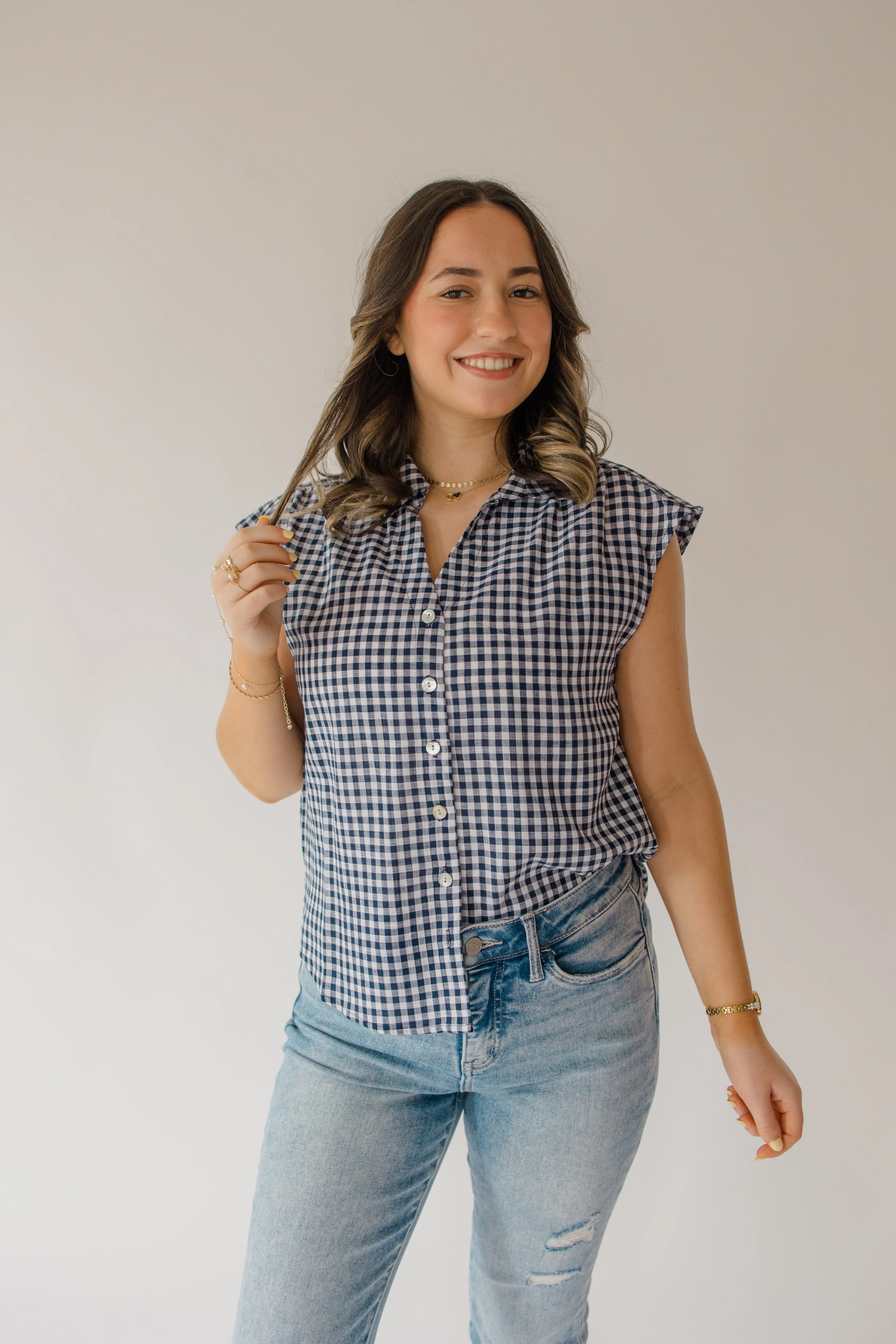 Boxy Gingham Button Up Top