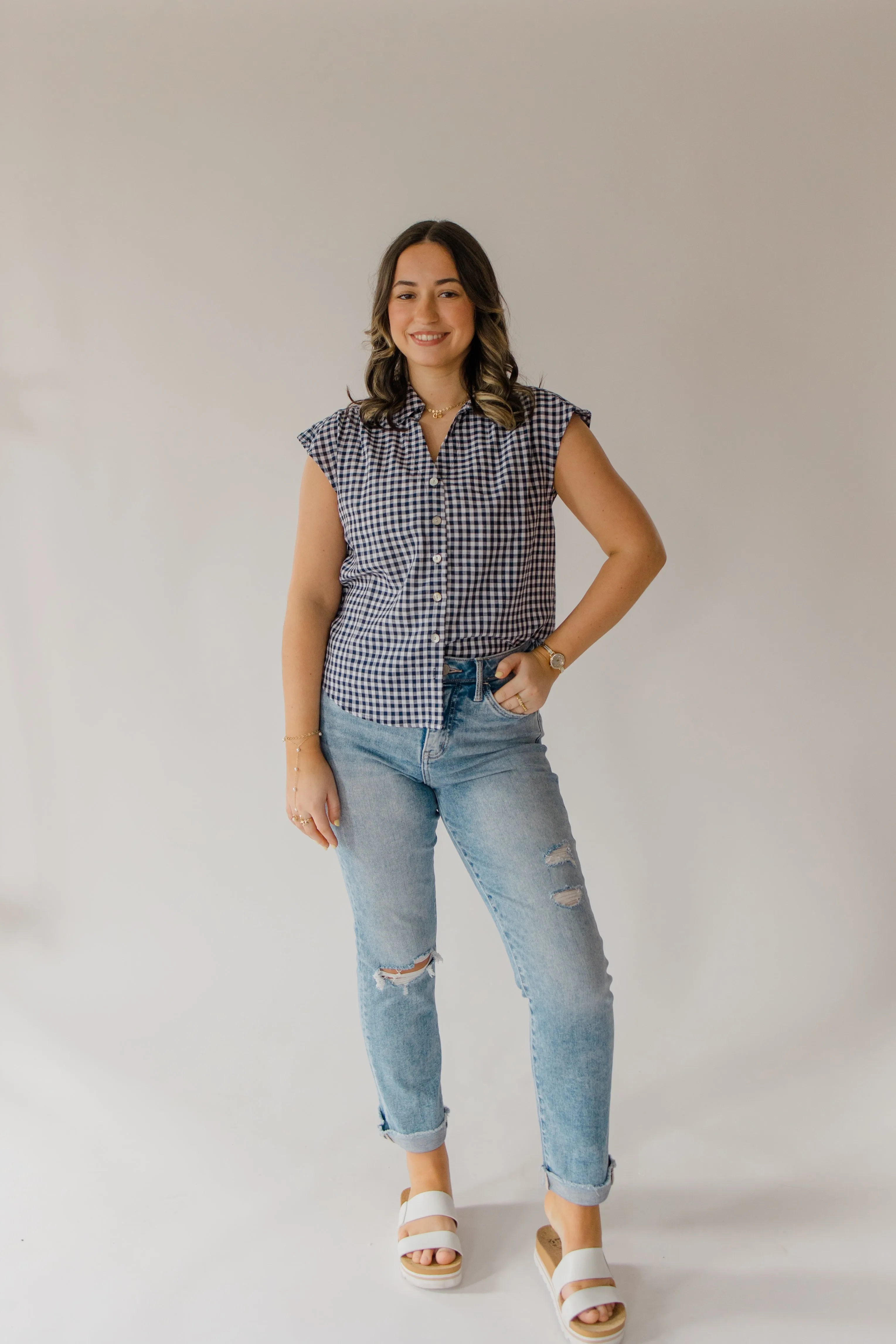 Boxy Gingham Button Up Top