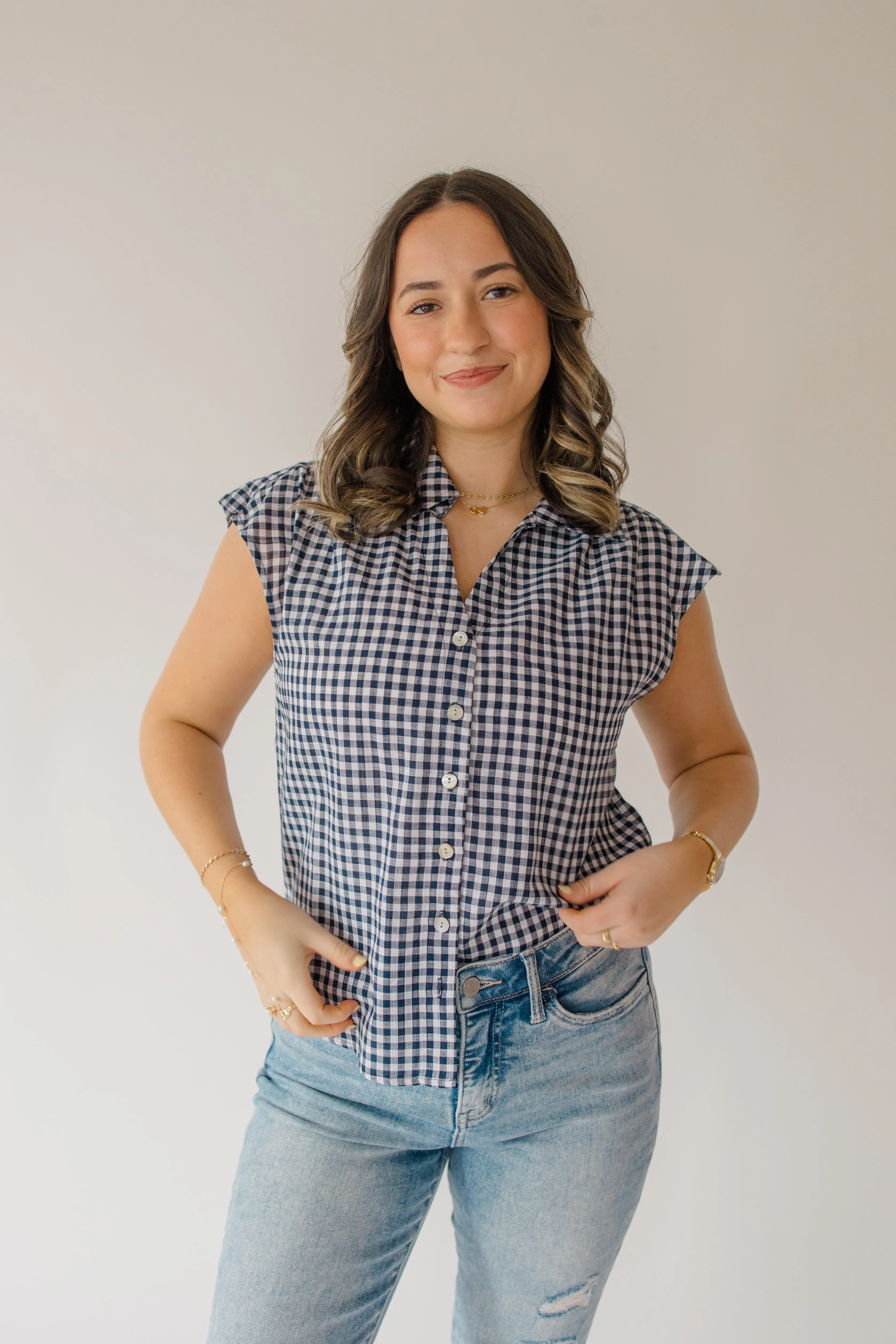 Boxy Gingham Button Up Top