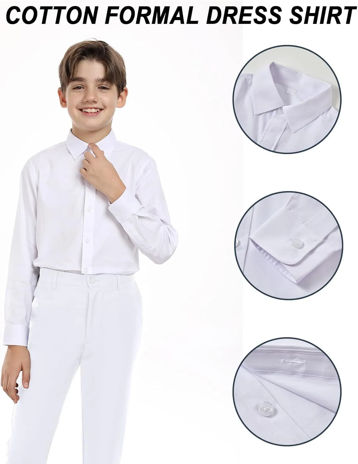 Boys Formal Suit Set with Dress Shirt Tie and Pocket Square, Adjustable Waist