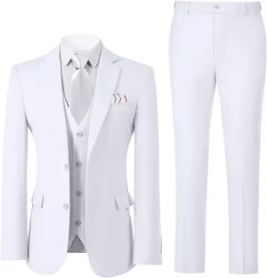 Boys Formal Suit Set with Dress Shirt Tie and Pocket Square, Adjustable Waist