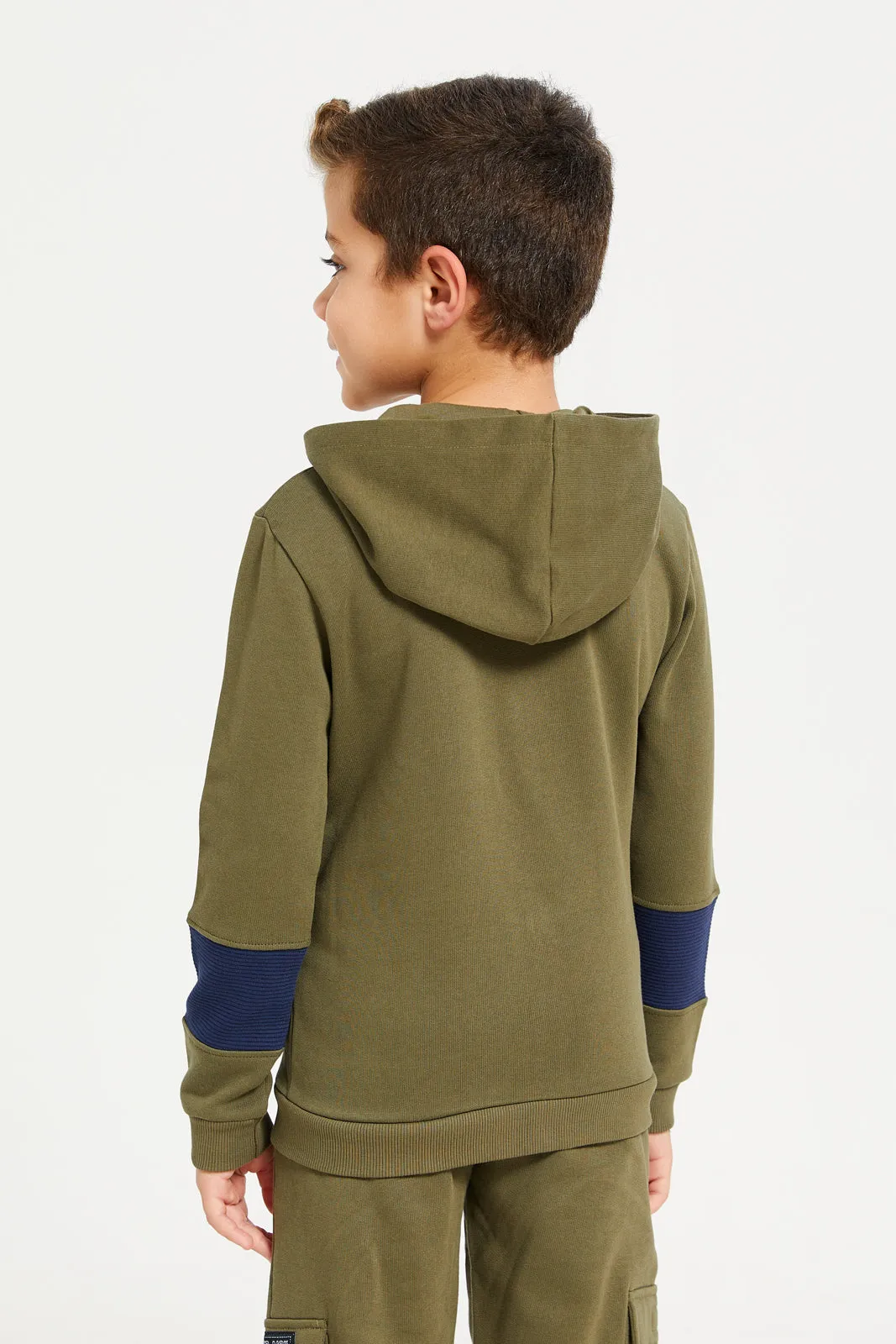 Boys Green Green Zip Thru Hooded Sweatshirt