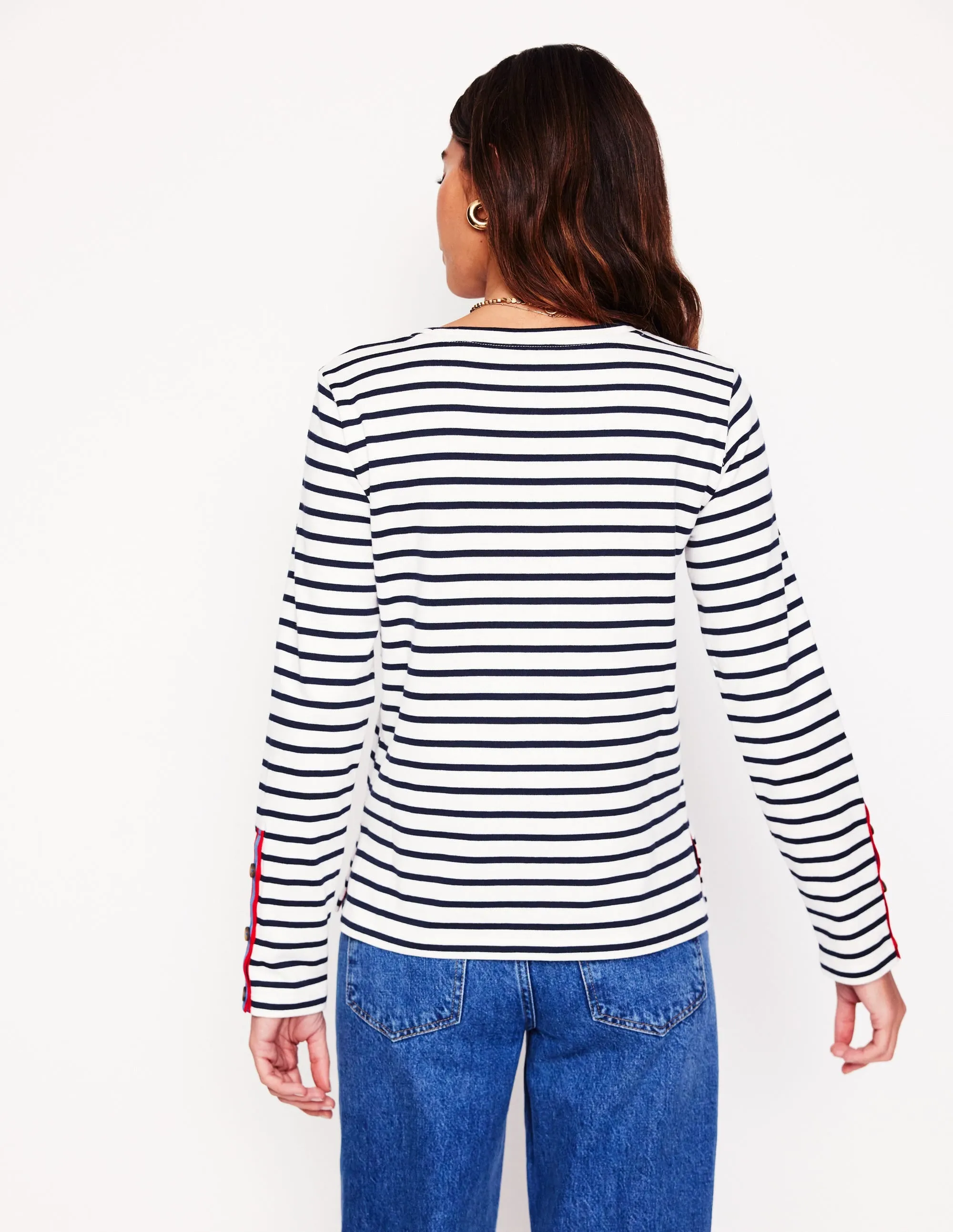 Button Cuff Mariner Breton-Ivory, French Navy Stripe