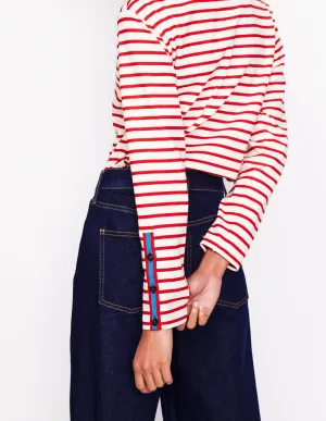Button Cuff Mariner Breton-Red, Ivory Stripe