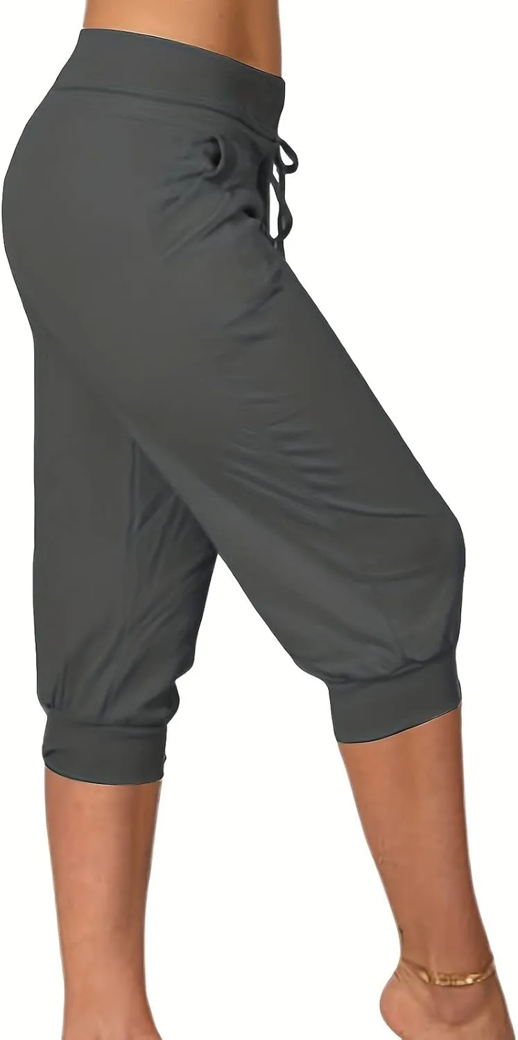 Capri Pants for Women Casual Summer Petite Short Jogger Sweatpants Drawstring Cropped Trouser Capri Leggings Plus Size