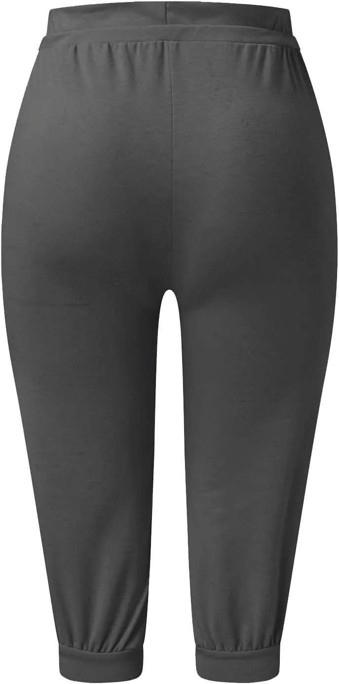 Capri Pants for Women Casual Summer Petite Short Jogger Sweatpants Drawstring Cropped Trouser Capri Leggings Plus Size