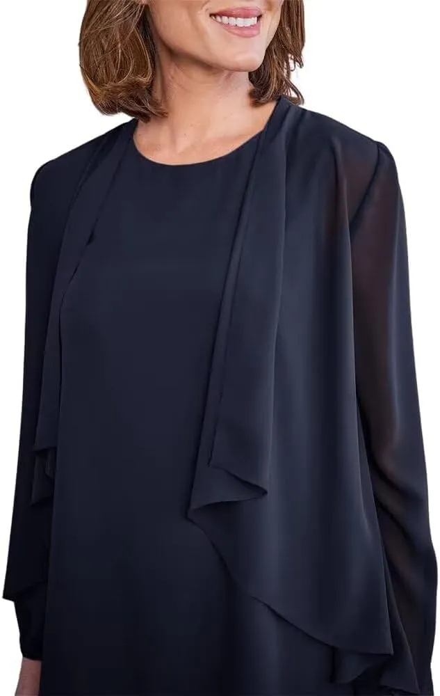 Chiffon 3 Pieces Outfit Sets Plus Size Long Sleeve Formal Wedding Guest Outfit Mother of The Bride Pantsuit