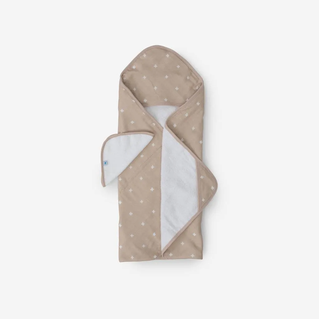 Cotton Hooded Towel & Wash Cloth (Taupe Cross)