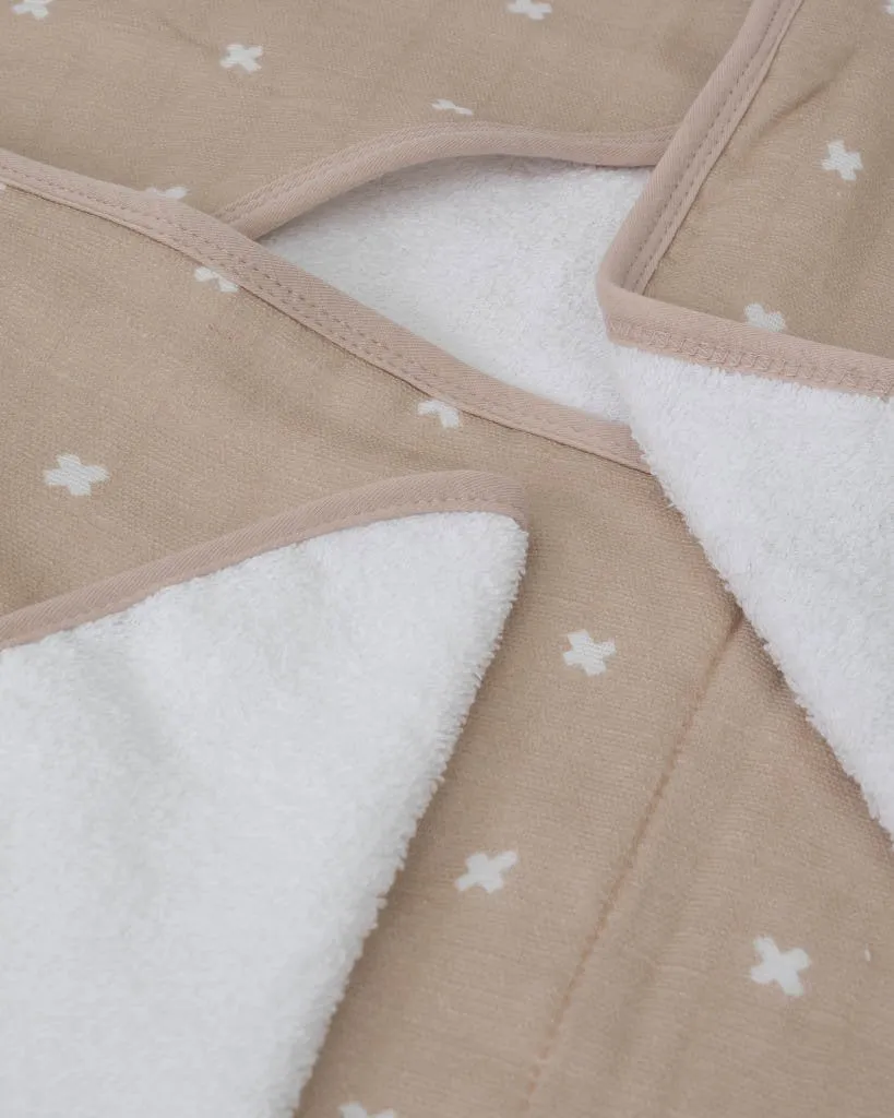 Cotton Hooded Towel & Wash Cloth (Taupe Cross)