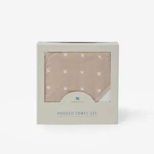 Cotton Hooded Towel & Wash Cloth (Taupe Cross)