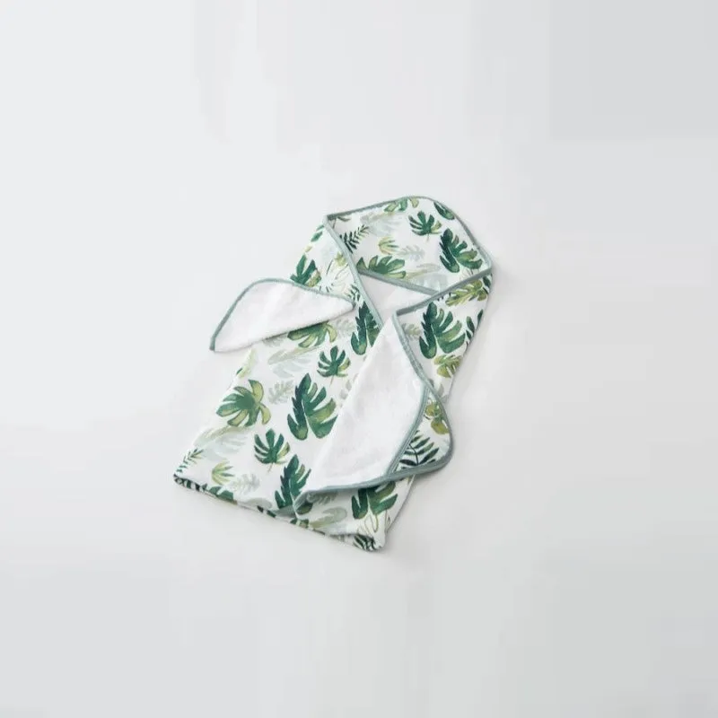 Cotton Hooded Towel & Wash Cloth (Tropical Leaf)